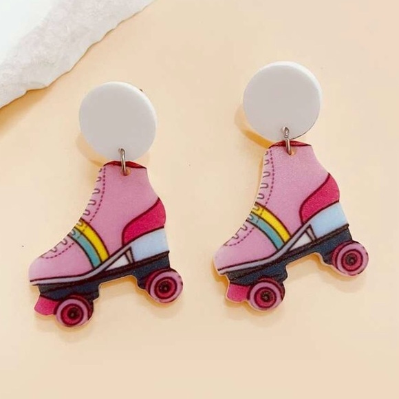 Pink Roller Skate Earrings – 80s Y2K Kawaii Acrylic Dangles - Picture 6 of 10